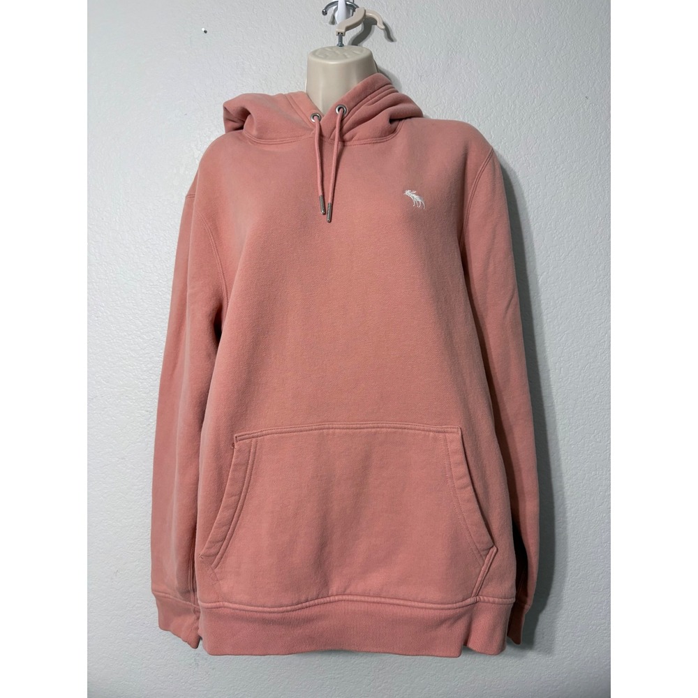 Abercrombie & Fitch Womens Soft A&F Fleece Hoodie Coral Pink Moose Logo Large